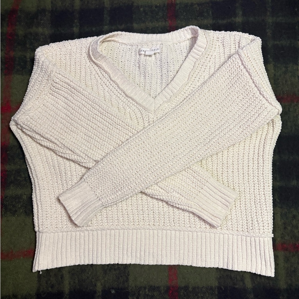Women's Cream V-Neck Sweater